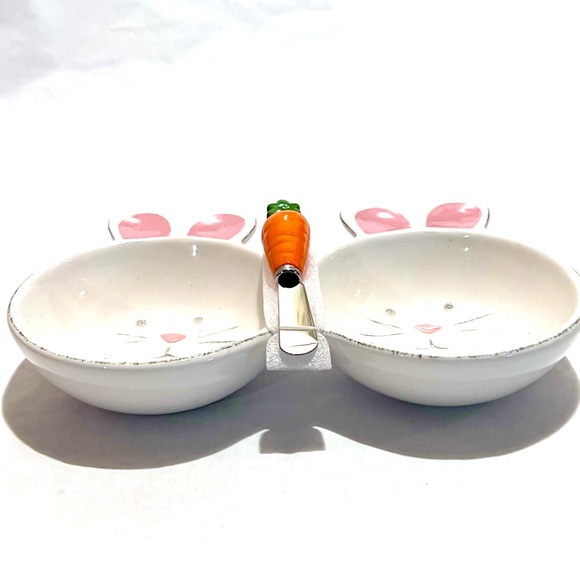 Lang Easter Bunny Ceramic Dip/Spread Bowls with Spreader Knife White/Pink #2 - Picture 4 of 11